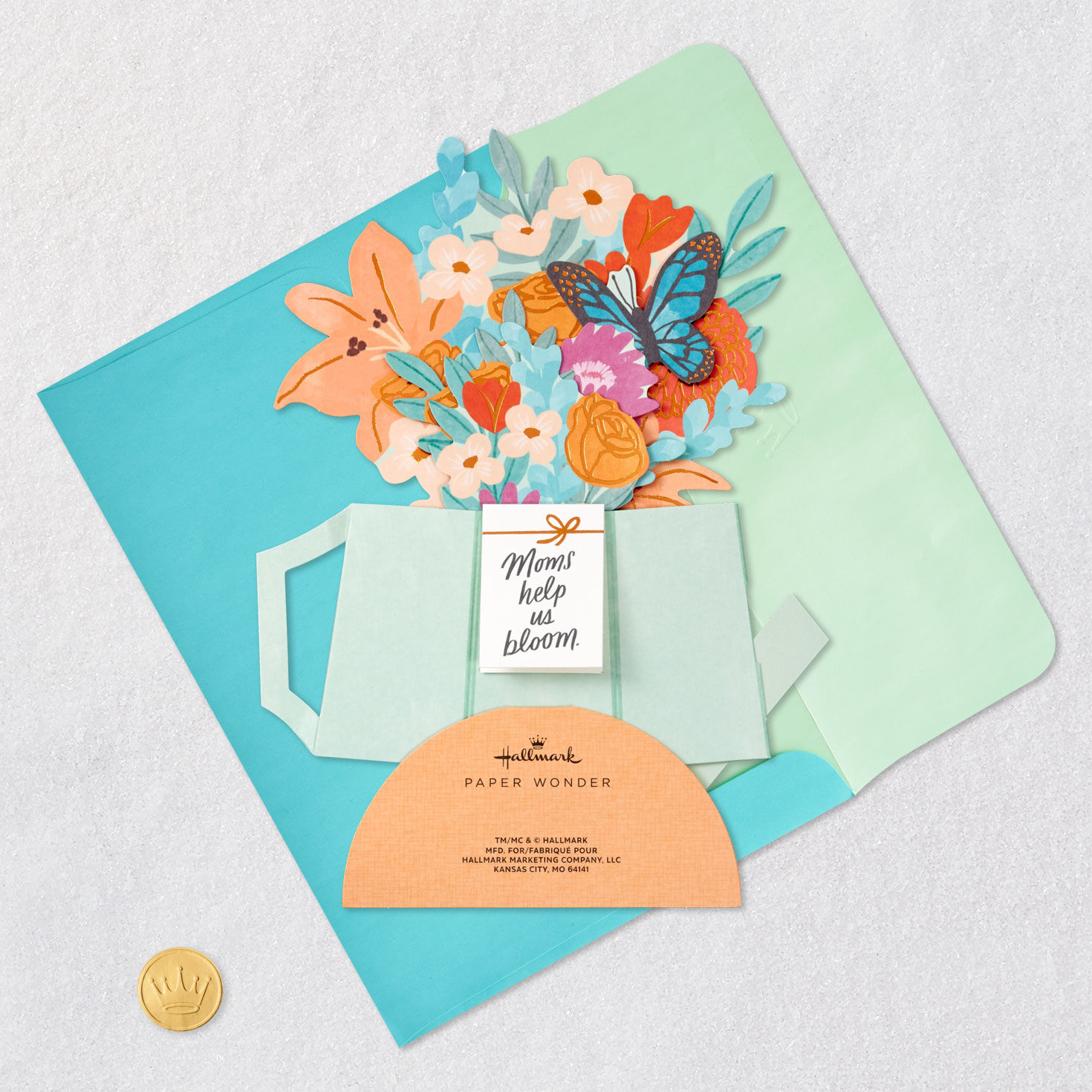 Watering Can With Flowers Pop-Up Card for Mom Card Front with Envelope and Gold Seal image number 6