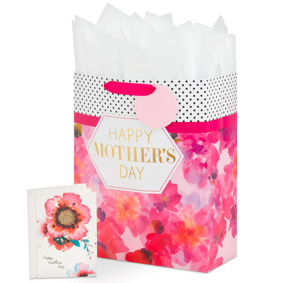 15.5" Fuchsia Floral XL Mother's Day Gift Bag With Tissue, , large image number 4