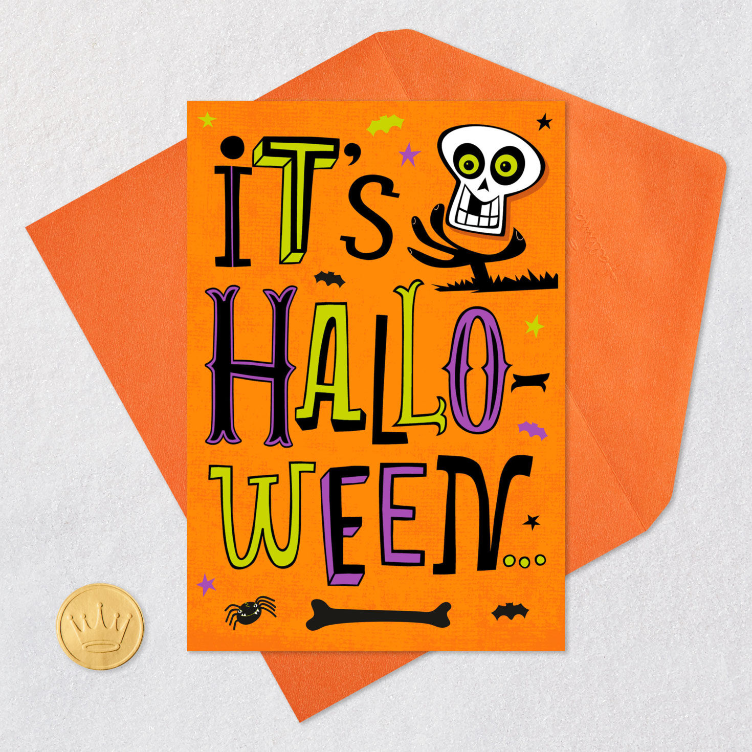 Party All Night Skull Halloween Card Card Front with Envelope and Gold Seal image number 5