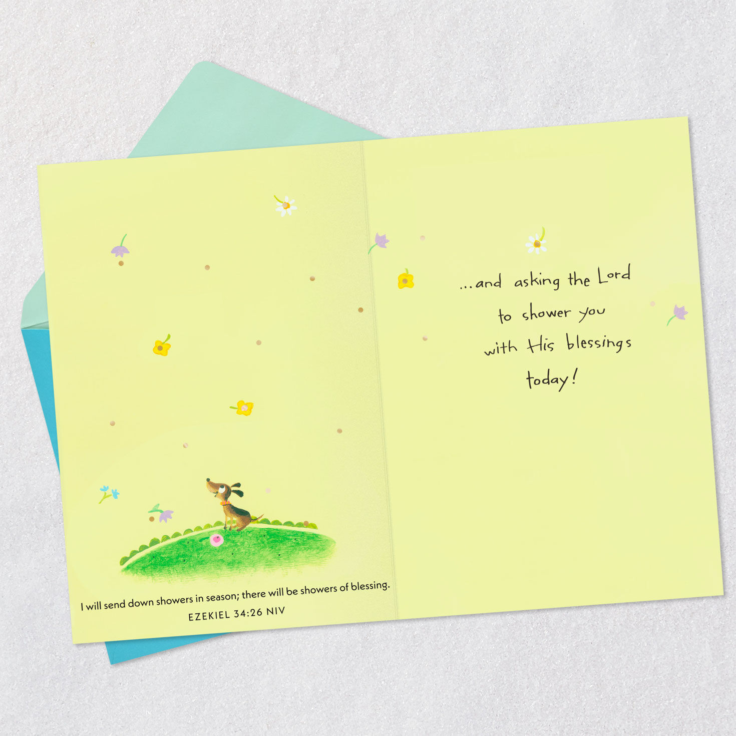 Girl Under Umbrella Religious Thinking of You Card Card Front Detail image number 4