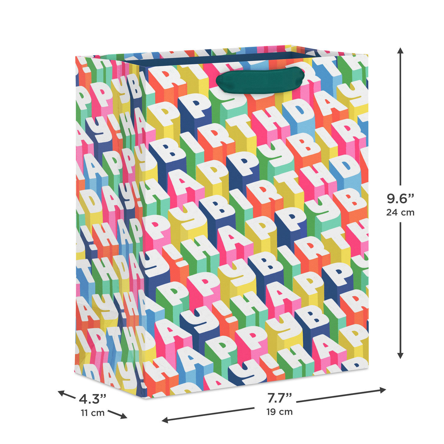Repeating Happy Birthday Lettering Medium Gift Bag measurement image number 3