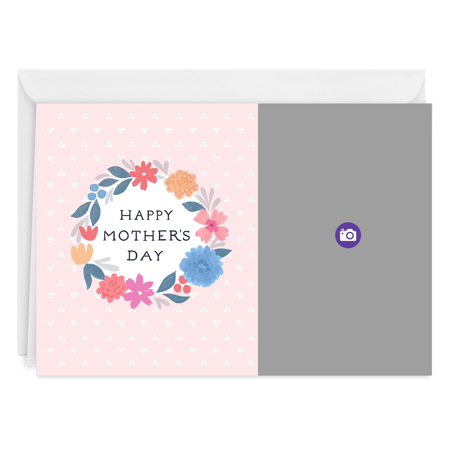 Pink Floral Wreath Personalized Mother's Day Card Card Front indicating personalization image number 3