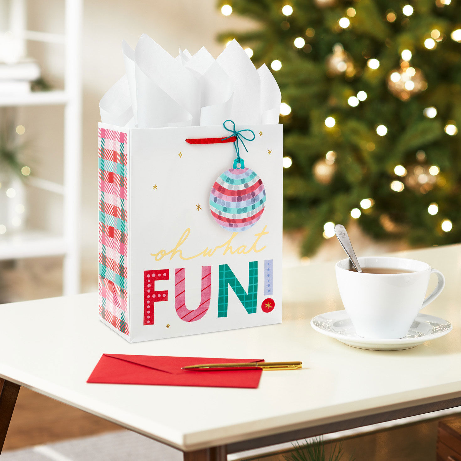 Disco Ball Ornament Medium Christmas Gift Bag in use image number 2