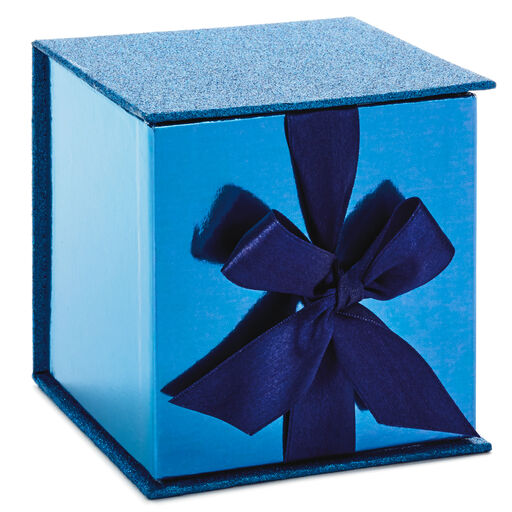 Navy Glitter 4x4 Small Gift Box With Shredded Paper Filler, 