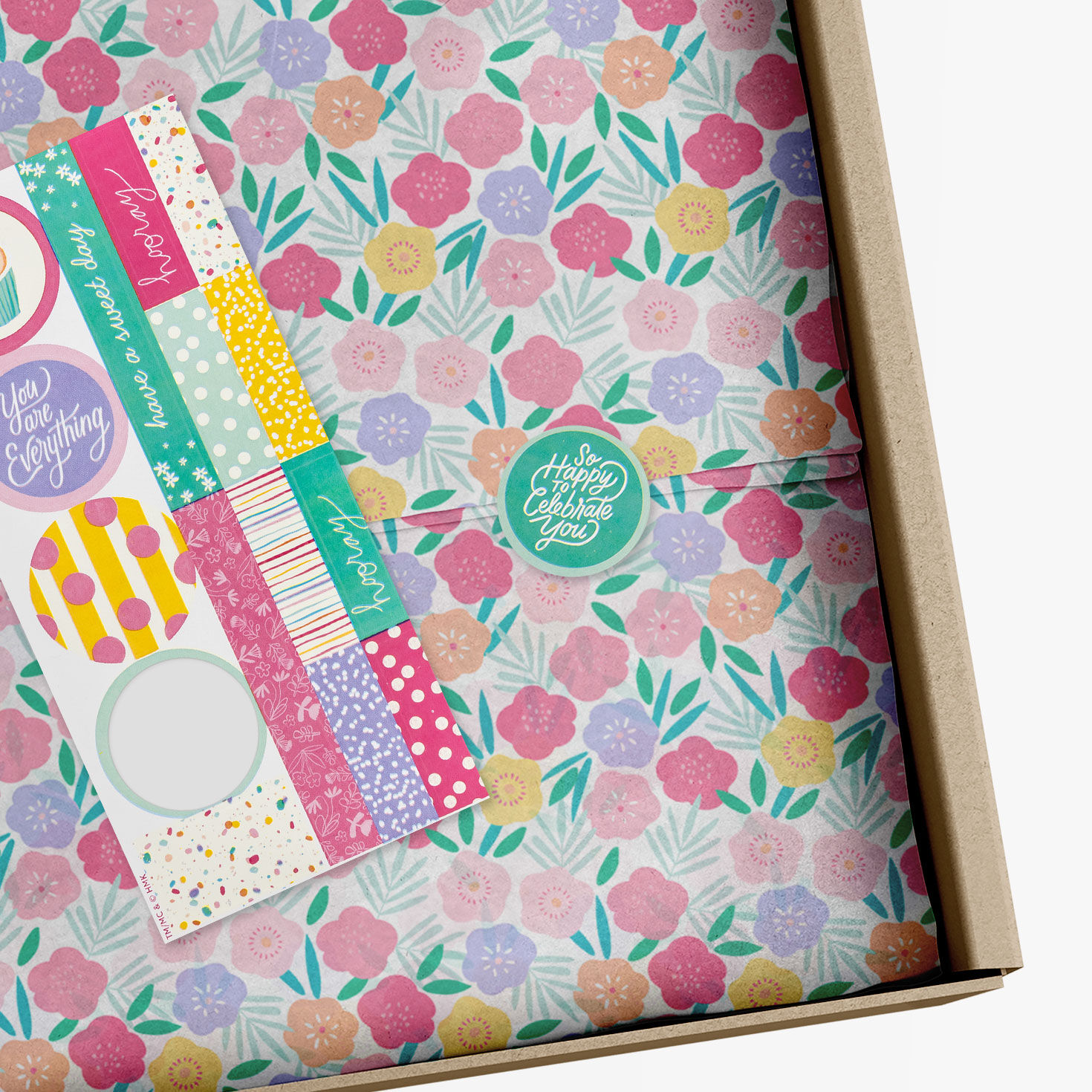 Colorful Floral Tissue Paper With Stickers in use image number 2
