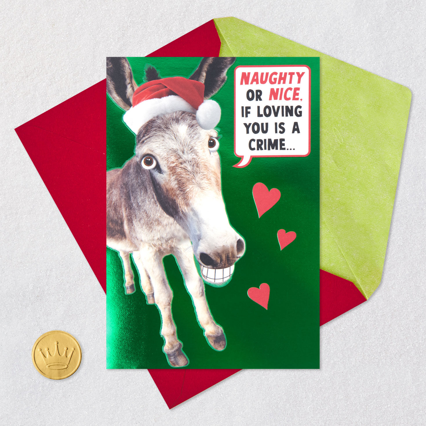 Happy Donkey Love Christmas Card Card Front with Envelope and Gold Seal image number 7