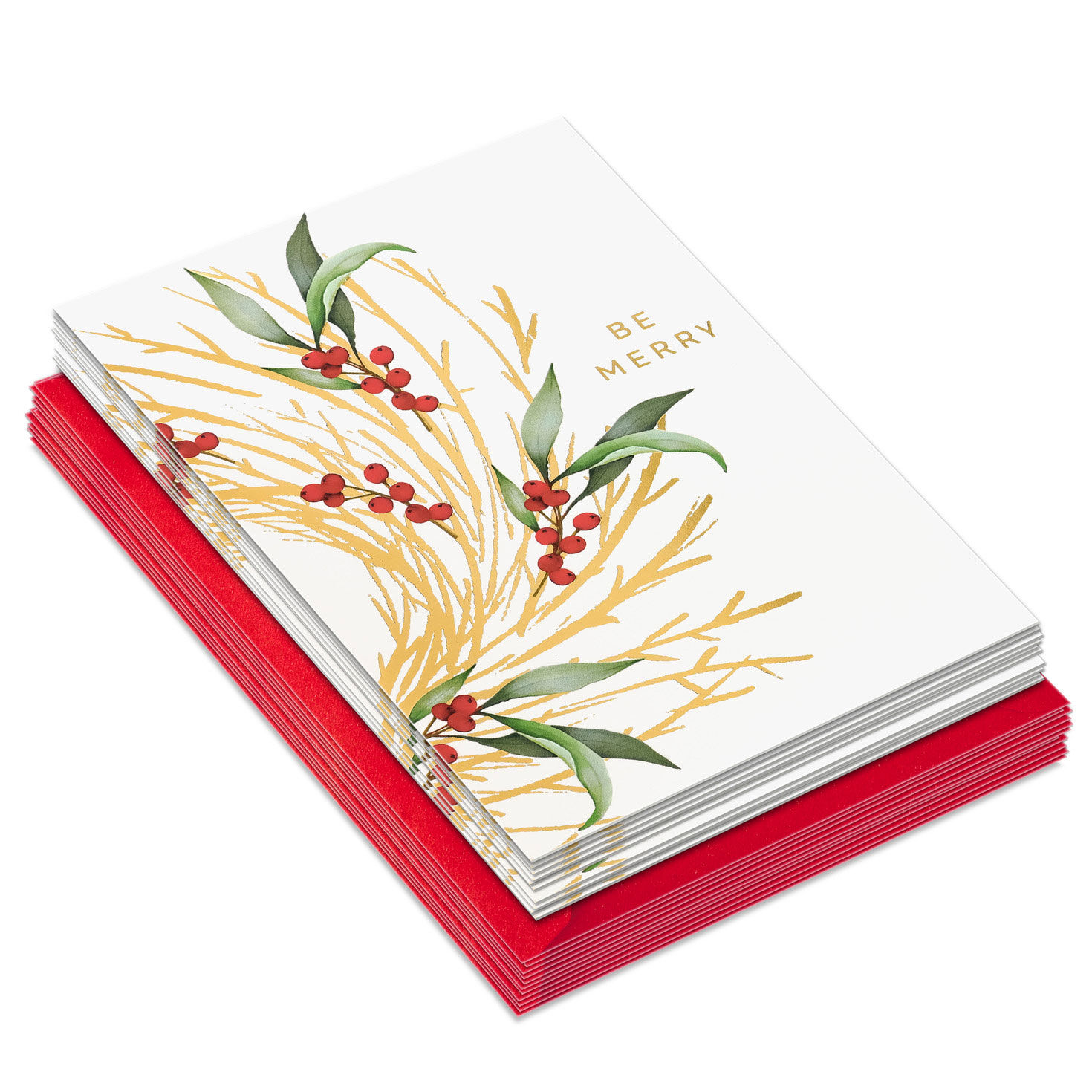 Greenery and Berries Boxed Christmas Cards front stacked image number 2
