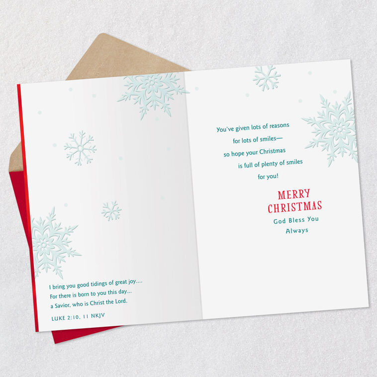 Happy Snowman Religious Grandson Christmas Card Open card with envelope image number 4