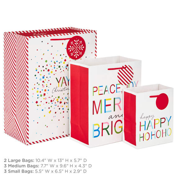Merry and Bright 8-Pack Christmas Gift Bags, Assorted Sizes and Designs, , large image number 3