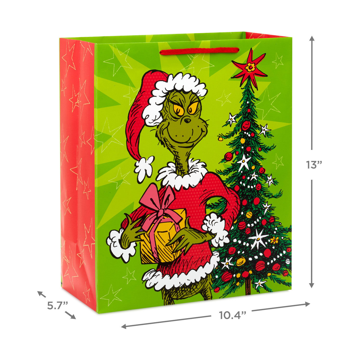 Grinch With Present Large Christmas Gift Bag measurement image number 3