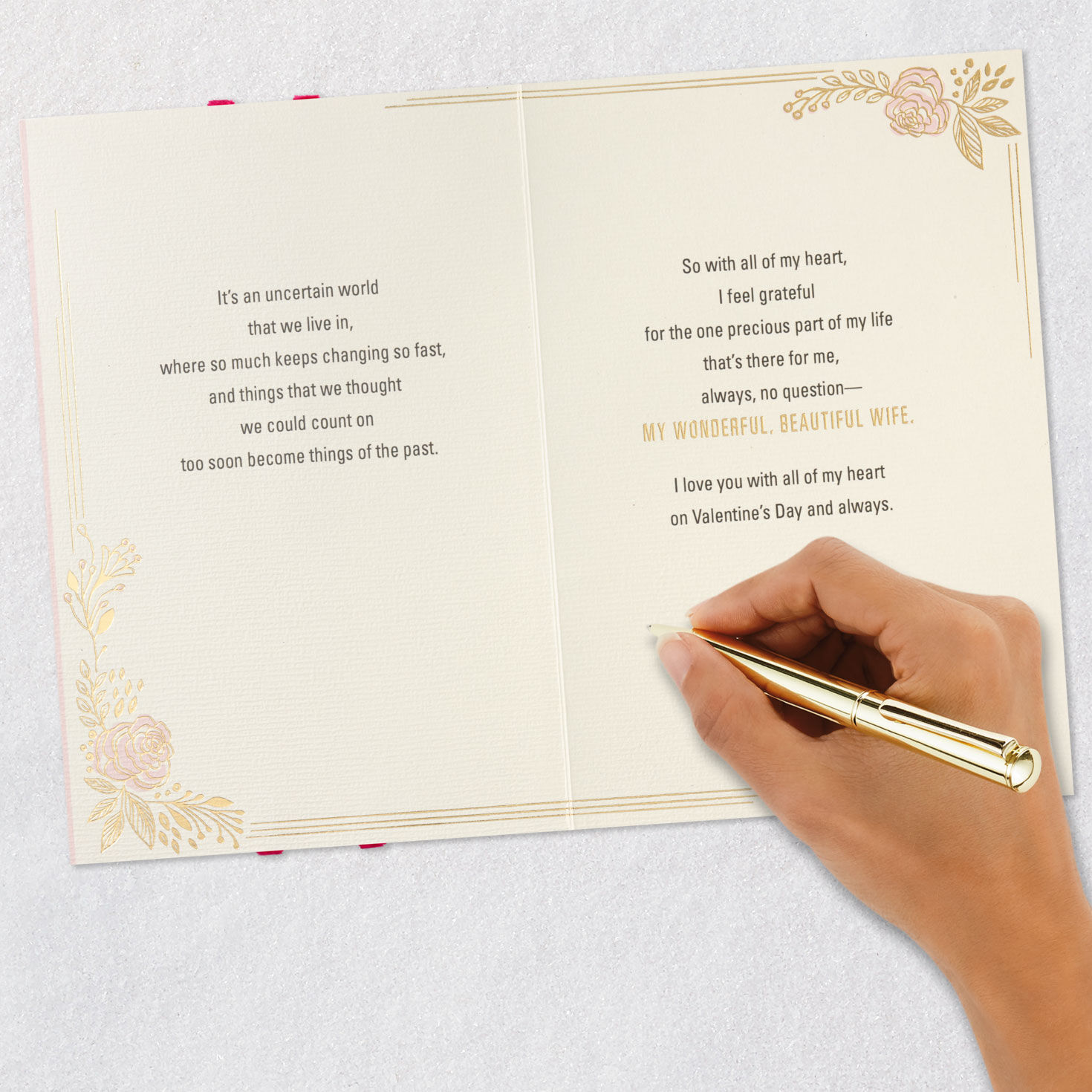 Heart and Flowers Wife Valentine's Day Card signing card image number 7