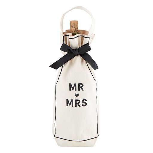 Mr. and Mrs. Canvas Wine Bottle Tote Bag, 14.5", 