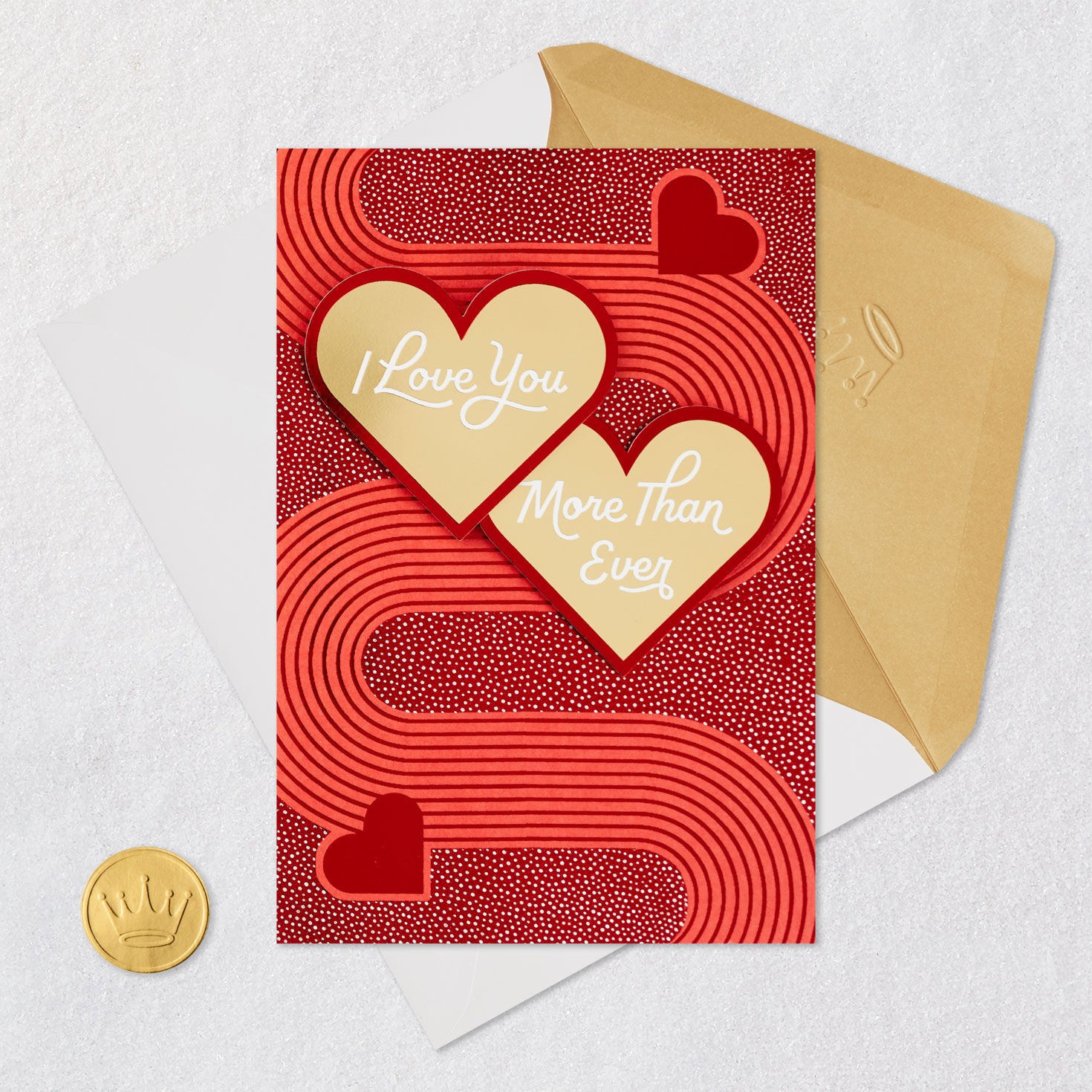 Gold Hearts on Red Romantic Valentine's Day Card Card Front with Envelope and Gold Seal image number 6