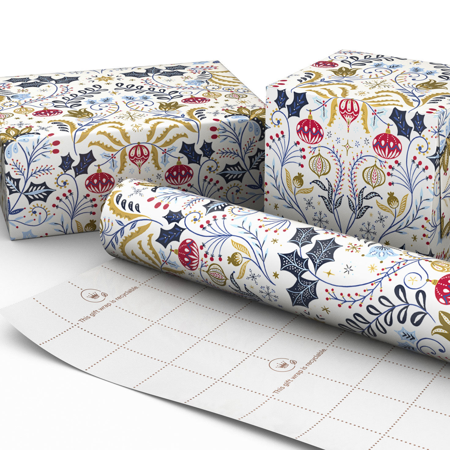 Colorful Holiday Toile on White Wrapping Paper Roll, 35 sq. ft., , large image number 2