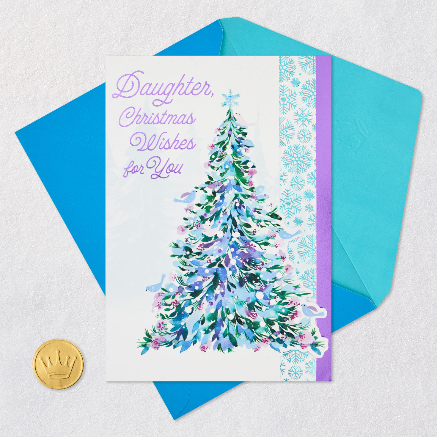 Elegant Tree and Snowflakes Daughter Christmas Card Card Front with Envelope and Gold Seal image number 8