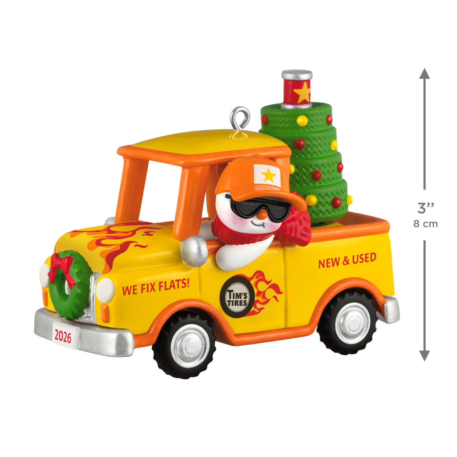 Snowman in Hot Rod Truck Keepsake Ornament measurement image number 3