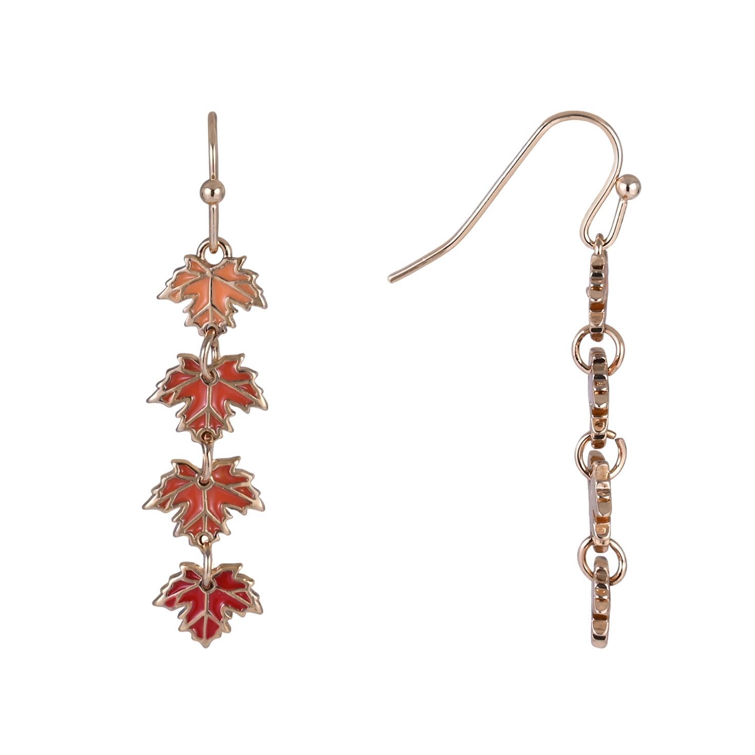Enamel Linear Maple Leaf Earrings front and side image number 2