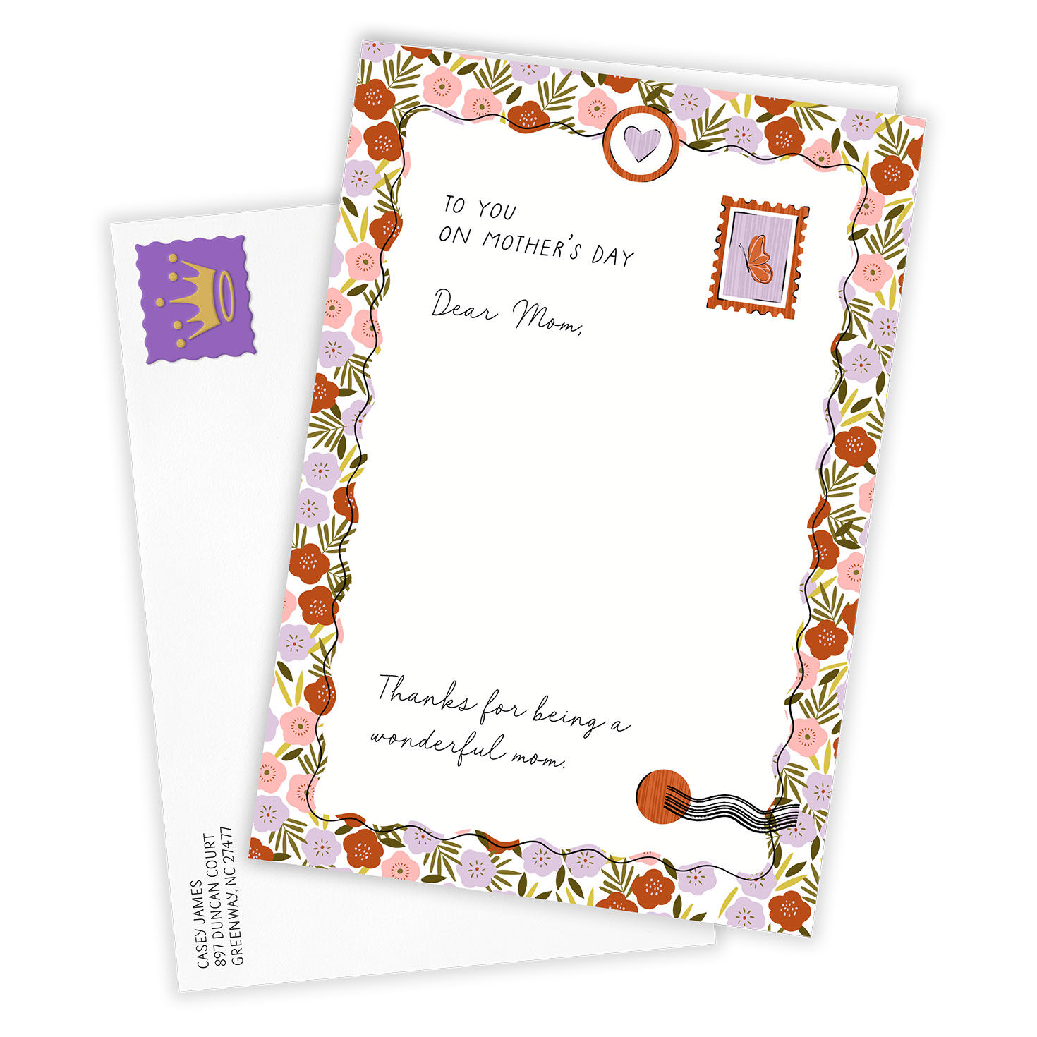 Floral Stationery Personalized Mother's Day Card Card Front with Envelope image number 2