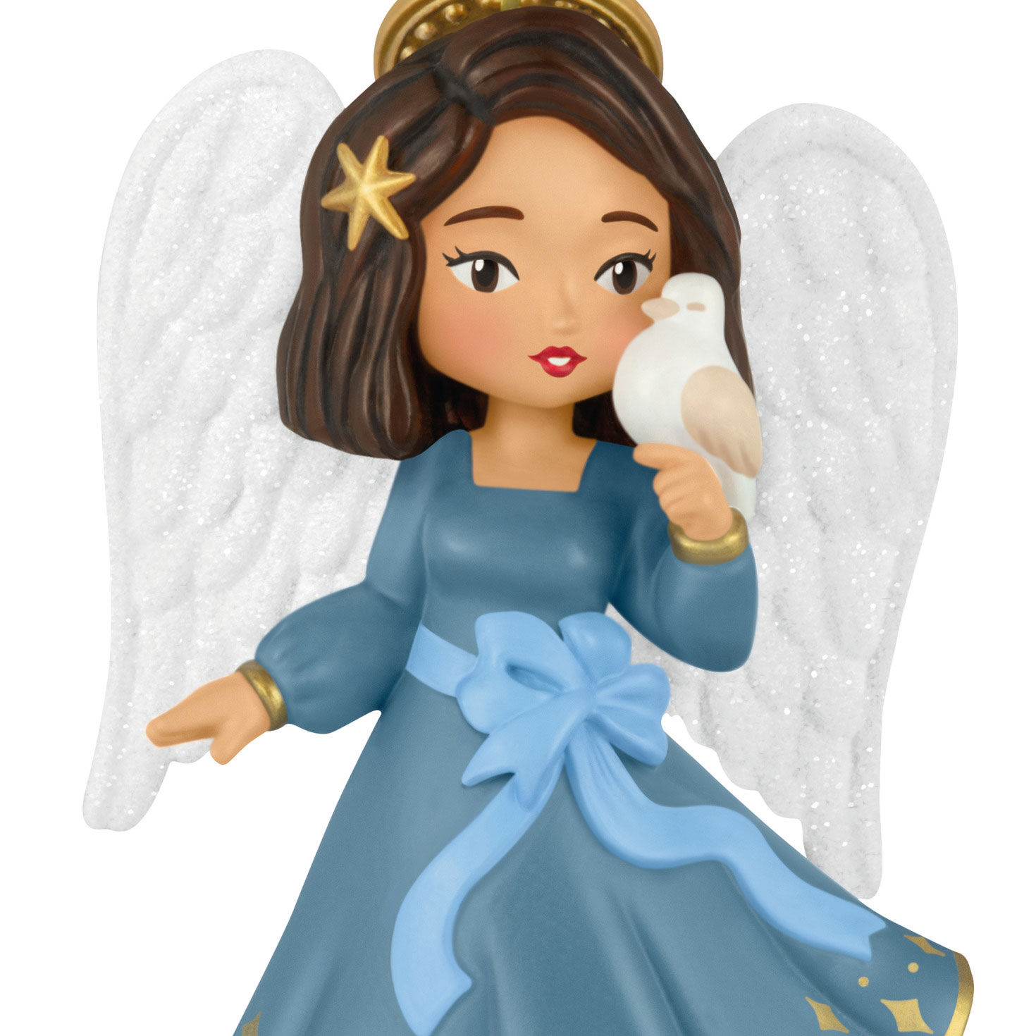 Angel in Blue Dress With Dove Keepsake Ornament upclose view image number 5
