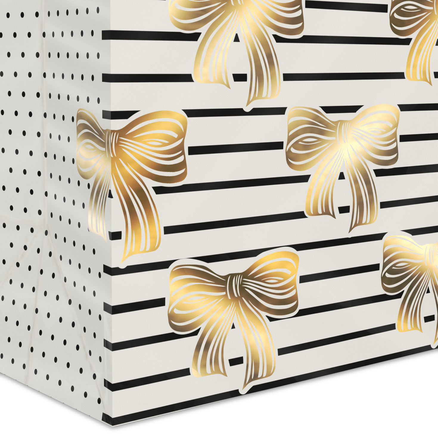 Shiny Gold Bows on Horizontal Stripes Medium Gift Bag Base/Side Detail image number 5