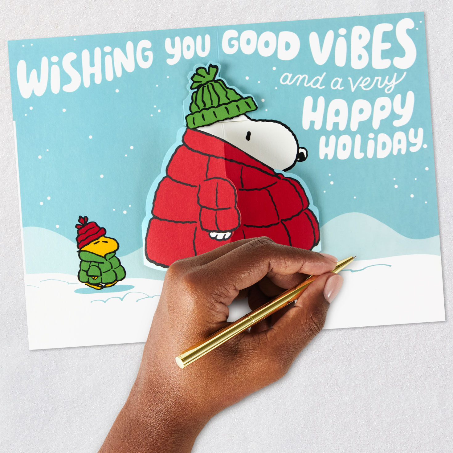 Snoopy and Woodstock in Snow Christmas Card Signing card image number 6