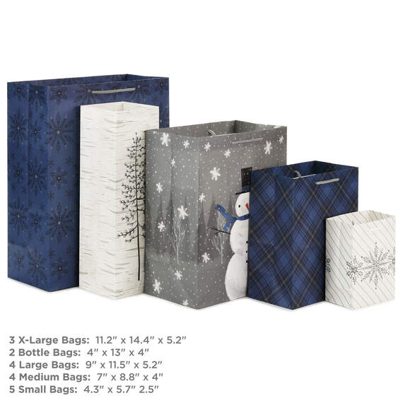 Bulk Blue and Gray 18-Pack Holiday Gift Bags, Assorted Sizes and Designs, , large image number 3