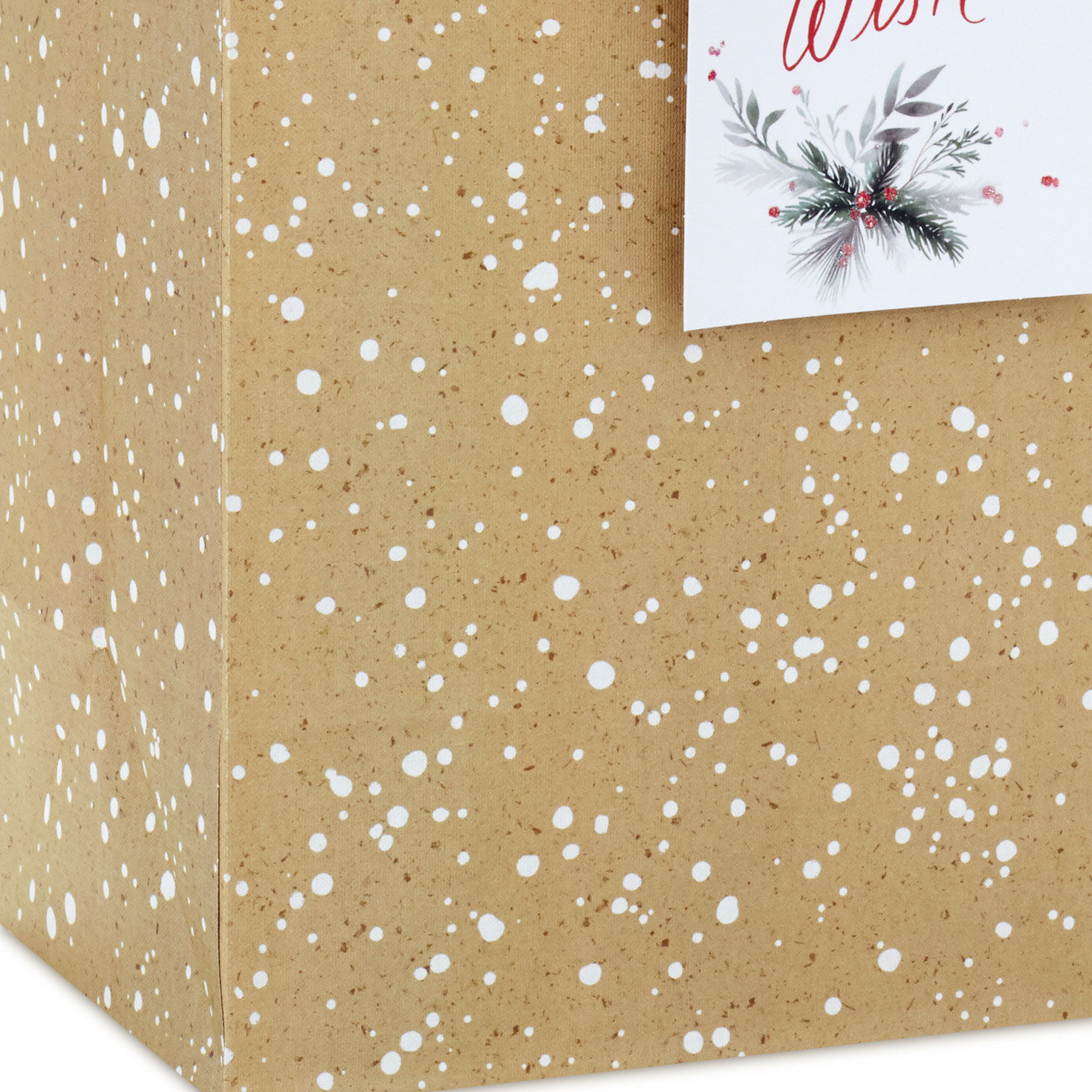 Snow-Speckled Kraft Paper Medium Holiday Gift Bag Base/Side Detail image number 5