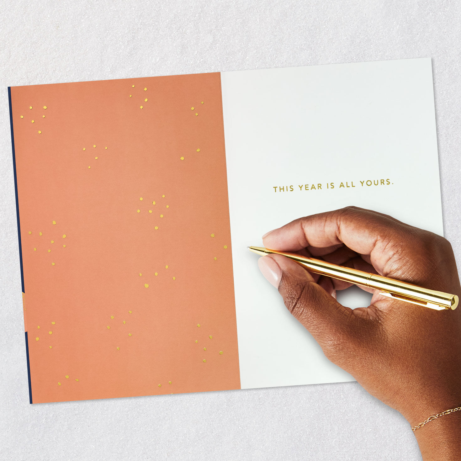 Pink and Gold Party Hats on Blue Birthday Card Signing card image number 6