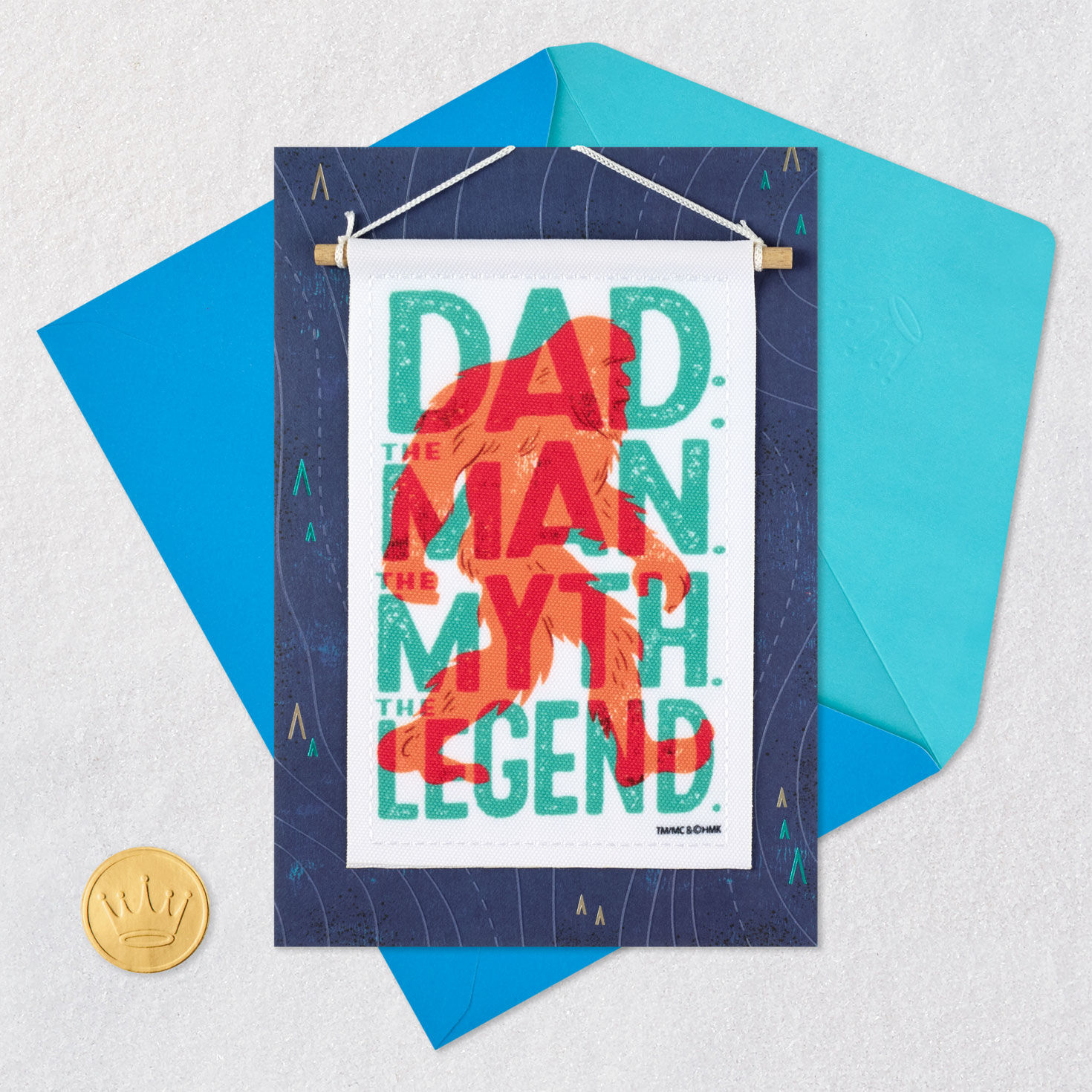 Yeti Sasquatch Father's Day Card with Banner Card Front with Envelope and Gold Seal image number 6