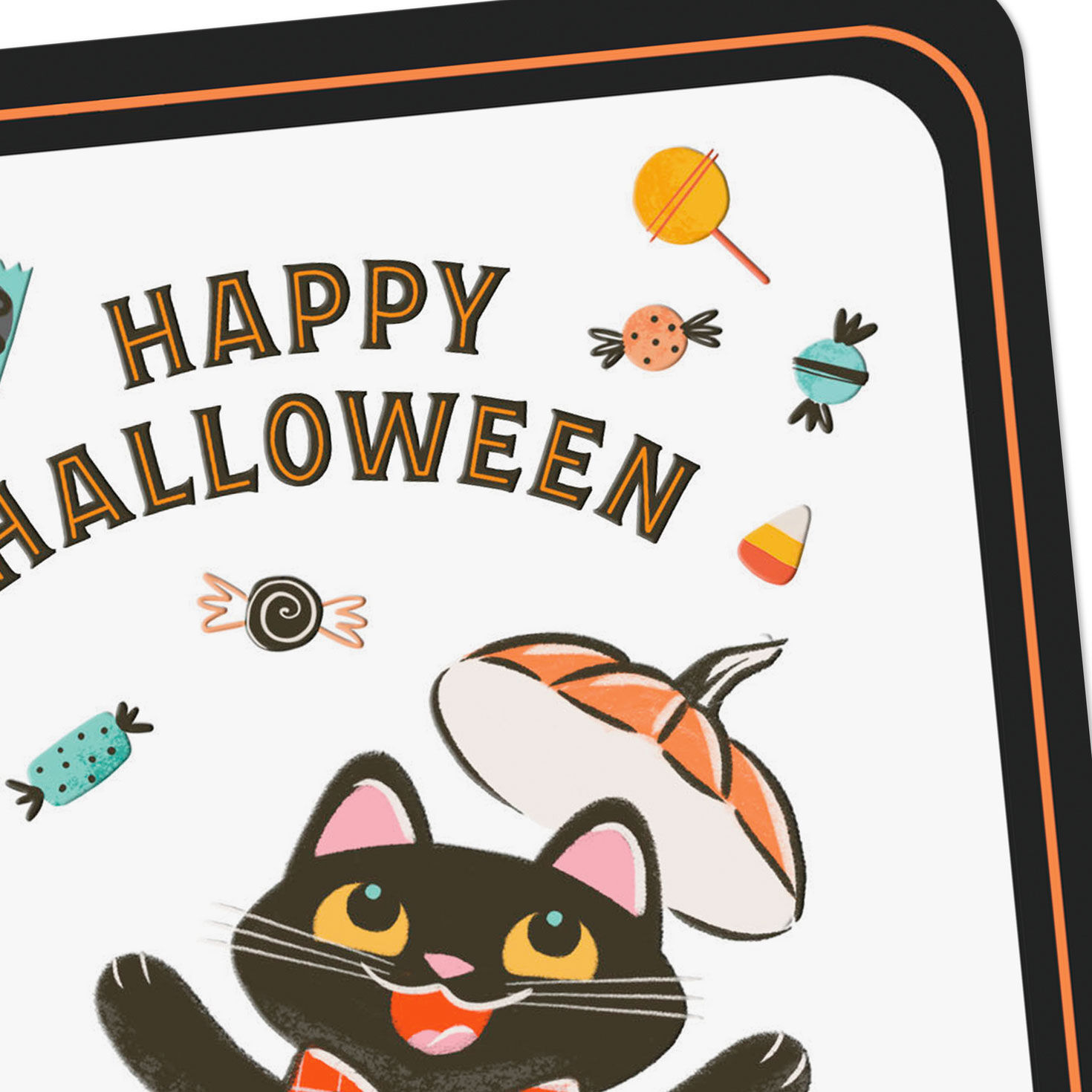 Retro Cat in Pumpkin Kids Halloween Card Card Front Detail image number 4