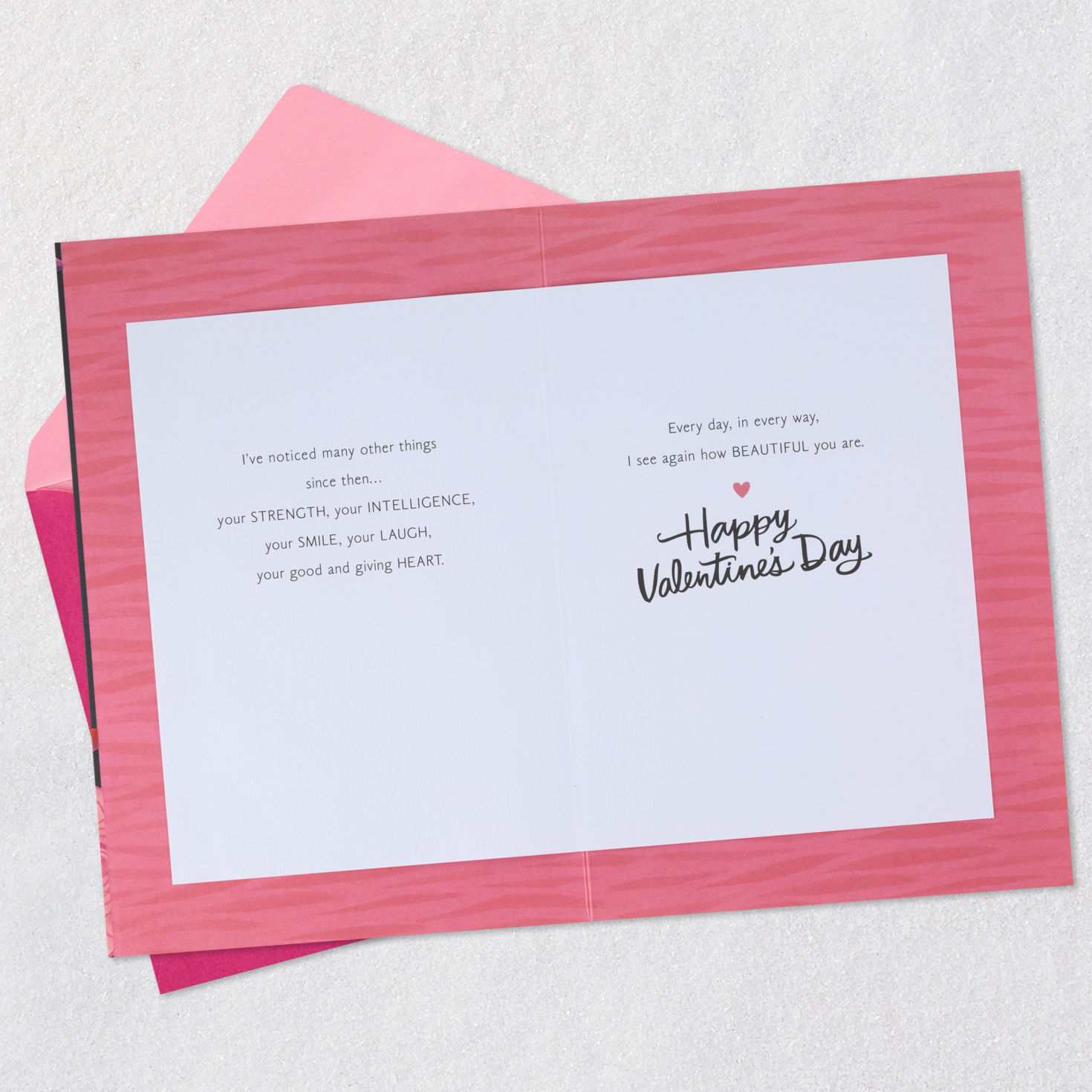 Pink Roses on Black Valentine's Day Card for Her Open card with envelope image number 4