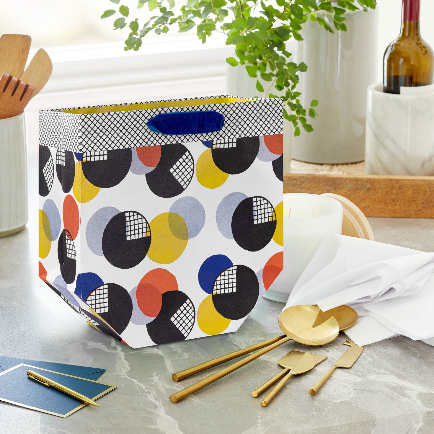 Archives Multicolor Circles on White Large Gift Bag In use image number 2