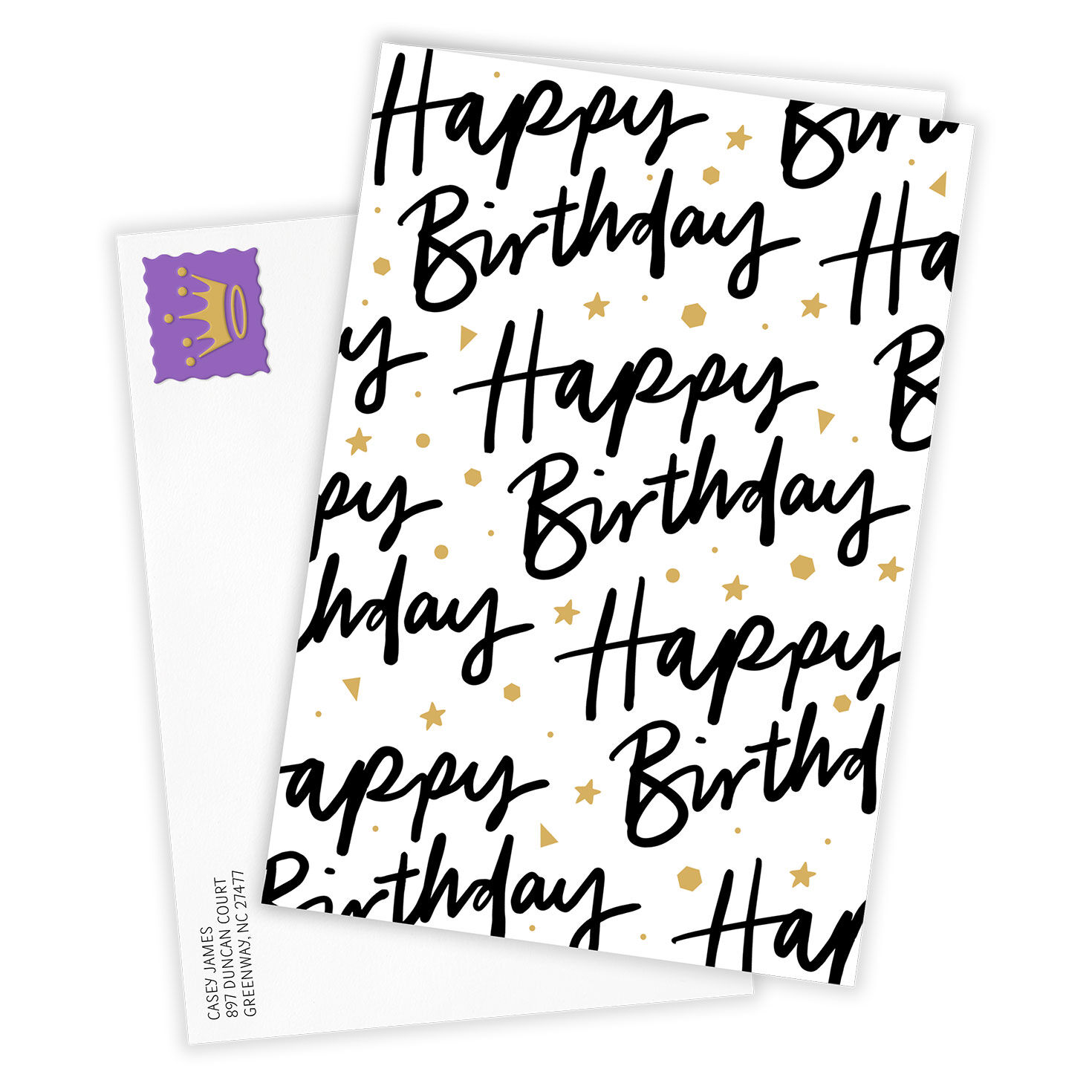 Black Script Gold Stars Personalized Birthday Card Card Front with Envelope image number 2