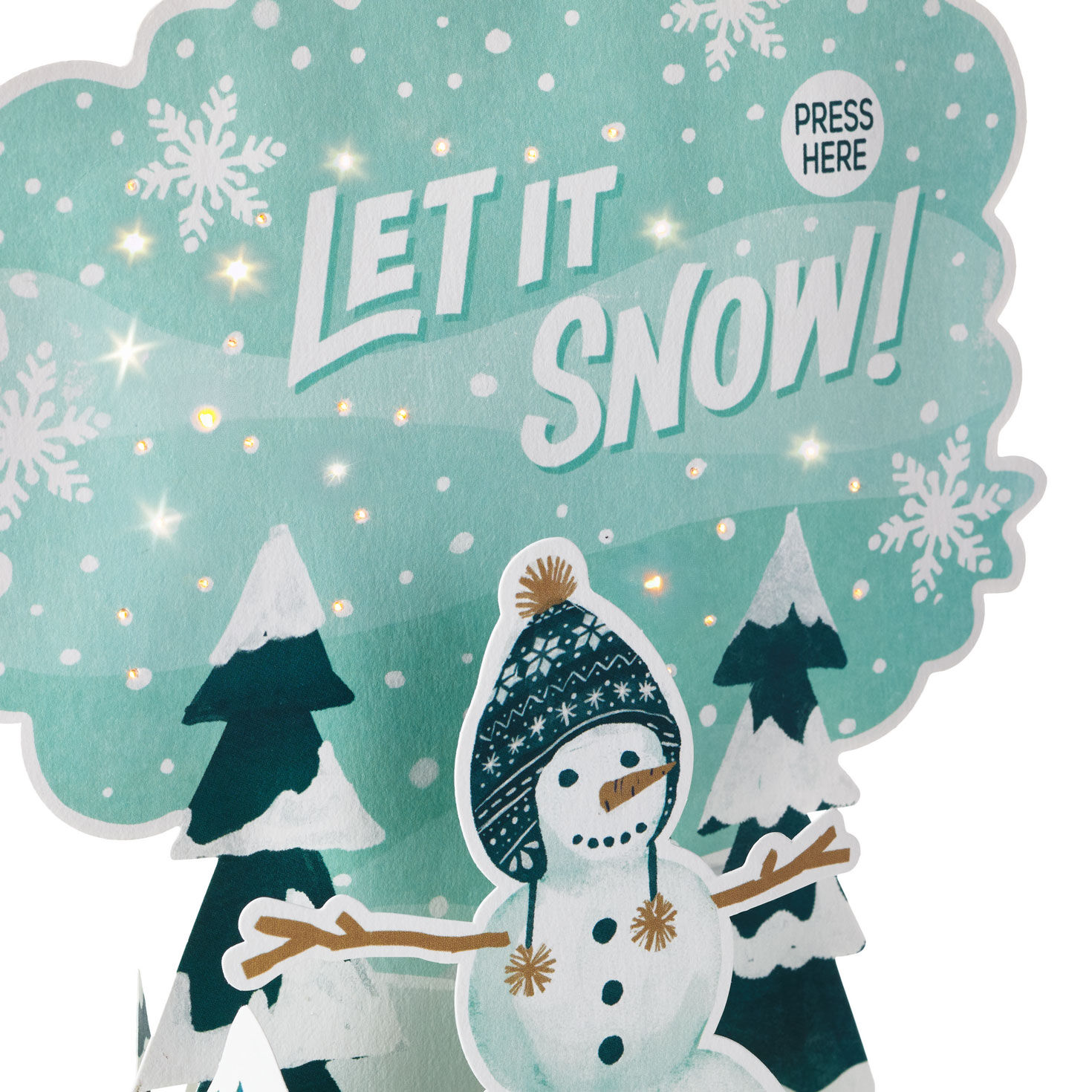 Snowman in Green Stocking Cap Pop-Up Musical Christmas Card Card Front Detail image number 4