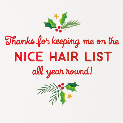 Nice Hair List Christmas Thank-You Card for Hairstylist, 