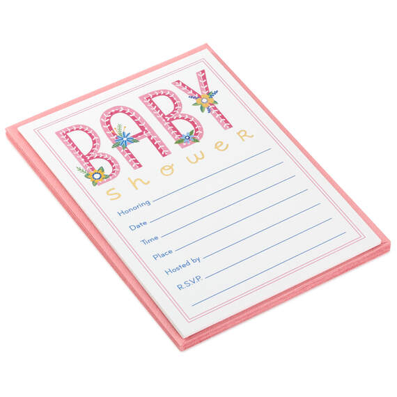 Pink Lettering Fill-in-the-Blank Baby Shower Invitations, Pack of 10