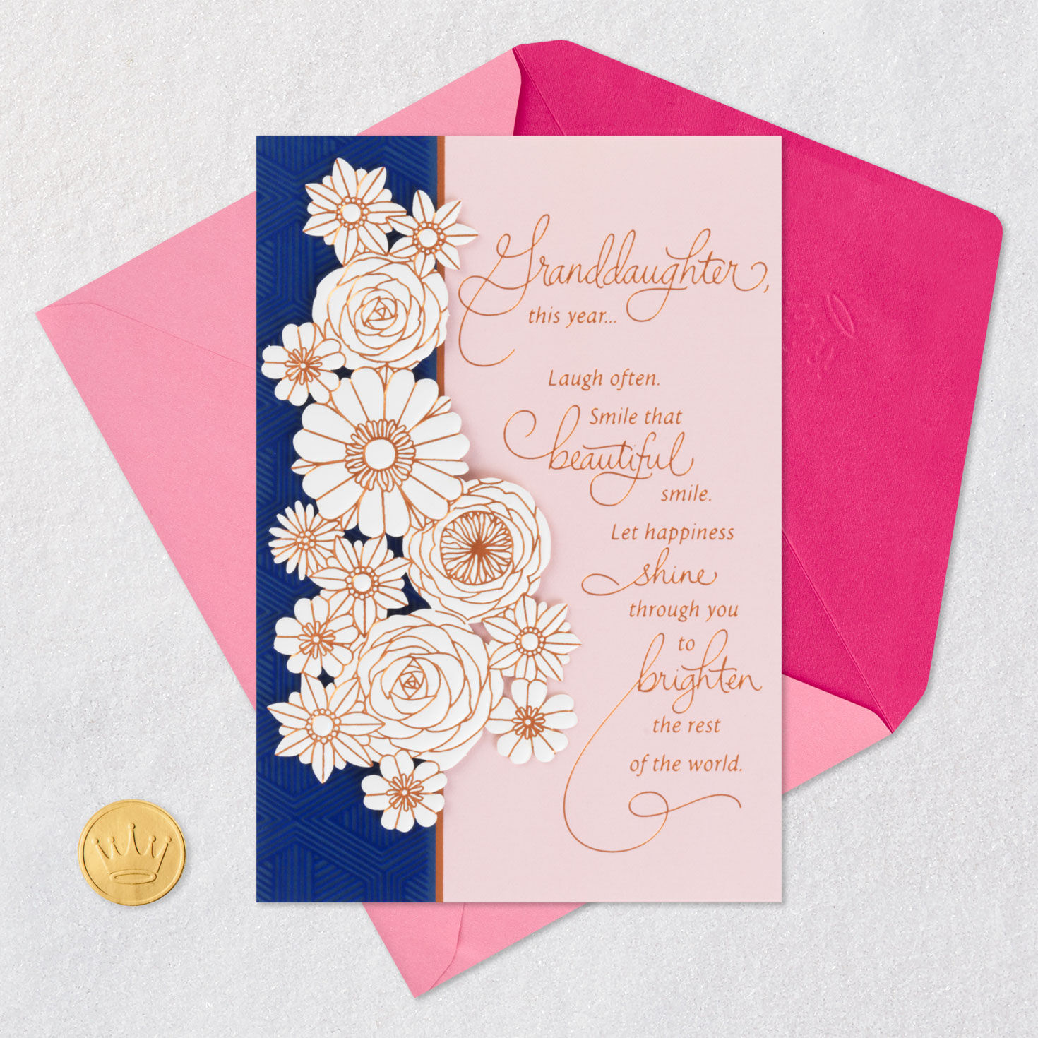 Pink and Blue Floral Granddaughter Birthday Card Card Front with Envelope and Gold Seal image number 6