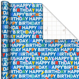 Happy Birthday on Blue Tall Wrapping Paper Roll, 35 sq. ft.