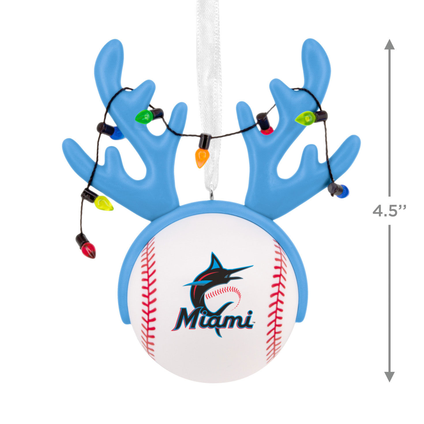 Marlins Reindeer Baseball Christmas Ornament measurement image number 3