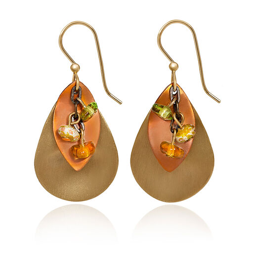 Silver Forest Cascading Stones on Layered Gold-Tone Mixed Metal Drop Earrings, 