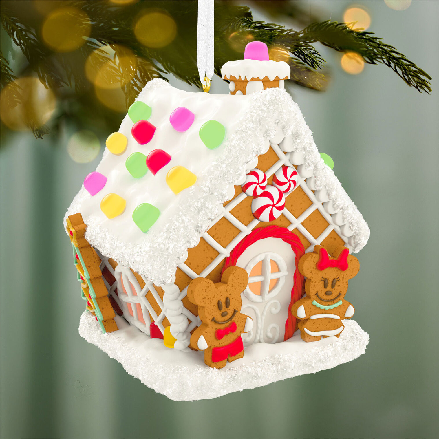 Disney Mickey and Friends Jolly Gingerbread House Musical Ornament With Light,