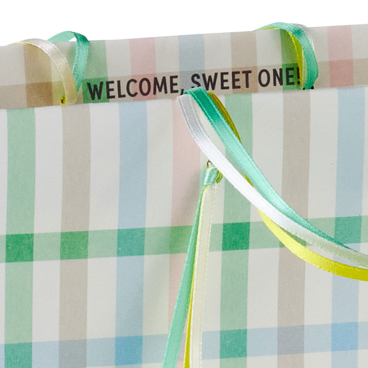 Plaid With Cross-Stitch Baby Message Medium Gift Bag Handle Detail image number 4