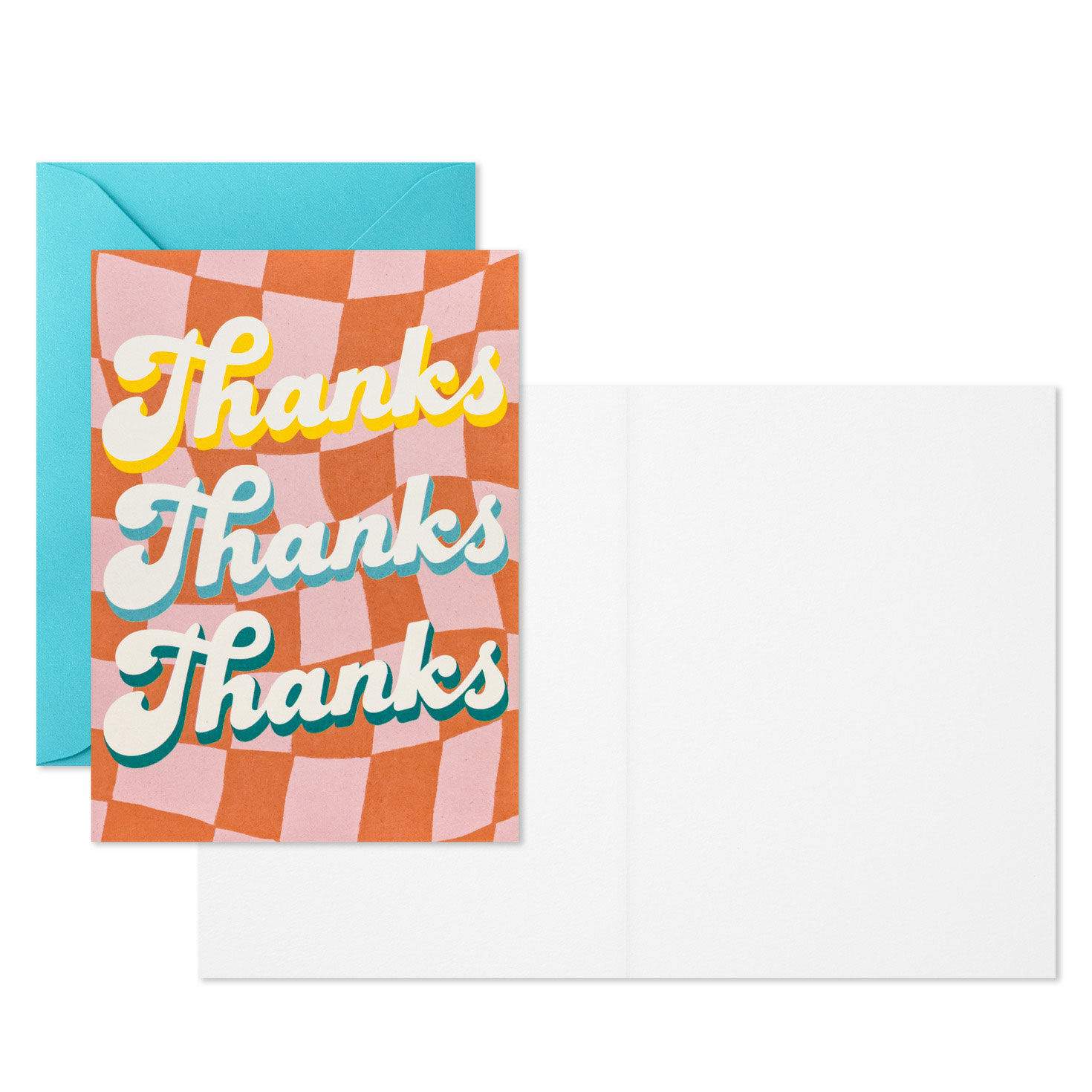 Orange Retro Checkerboard Thank You Note Card Pack Card Front with open card image number 3