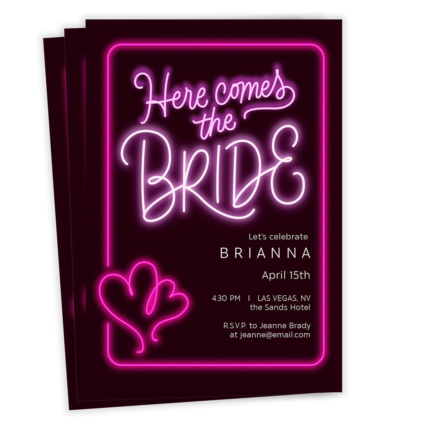 Neon Here Comes the Bride Flat Bachelorette Party Invitation