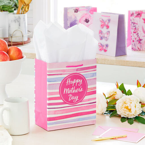 9.6" Bright Watercolors Assorted 4-Pack Medium Gift Bags, 