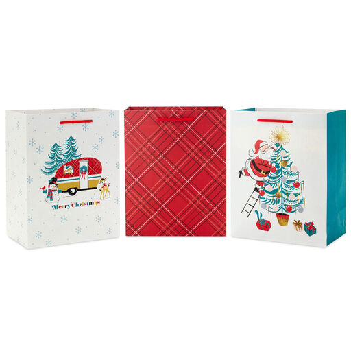 8.8" Old-Fashioned 3-Pack Assortment Medium Christmas Gift Bags, 