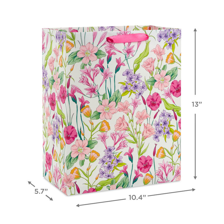 Pink Flowers on White Large Gift Bag measurement image number 3