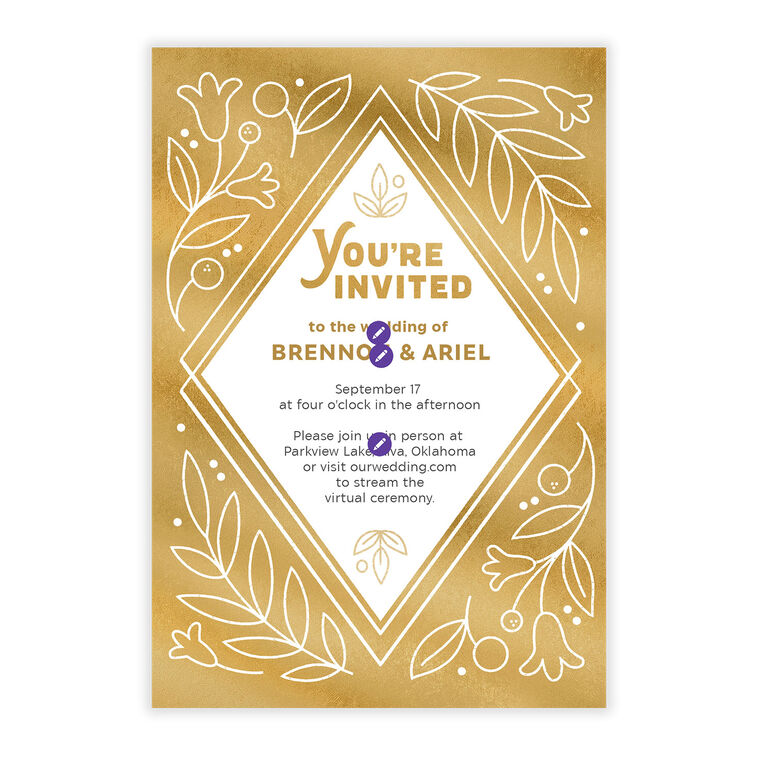 Gold White Diamond Personalized Wedding Invitation Card Front indicating personalization image number 5