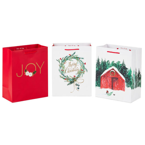 8.8" Winter Joy 3-Pack Assortment Medium Christmas Gift Bags, 