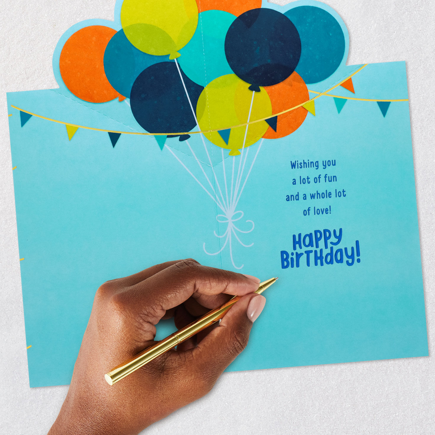 Blue and Yellow Banner Uncle Birthday Card from Kids signing card image number 6